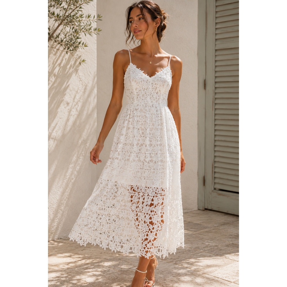 Endless Rose White Lace Midi Dress